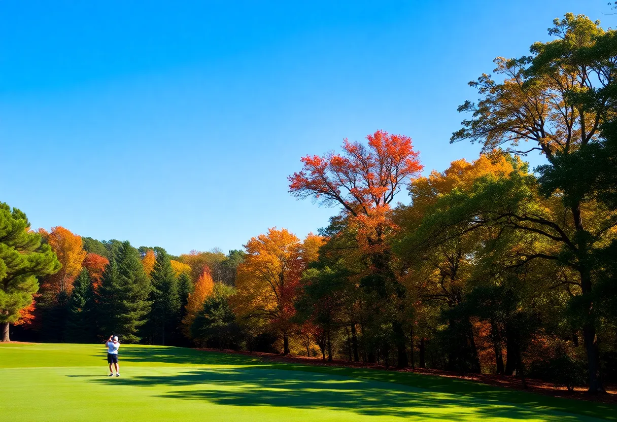 Golfers on a scenic course at Hilton Head Island during fall.