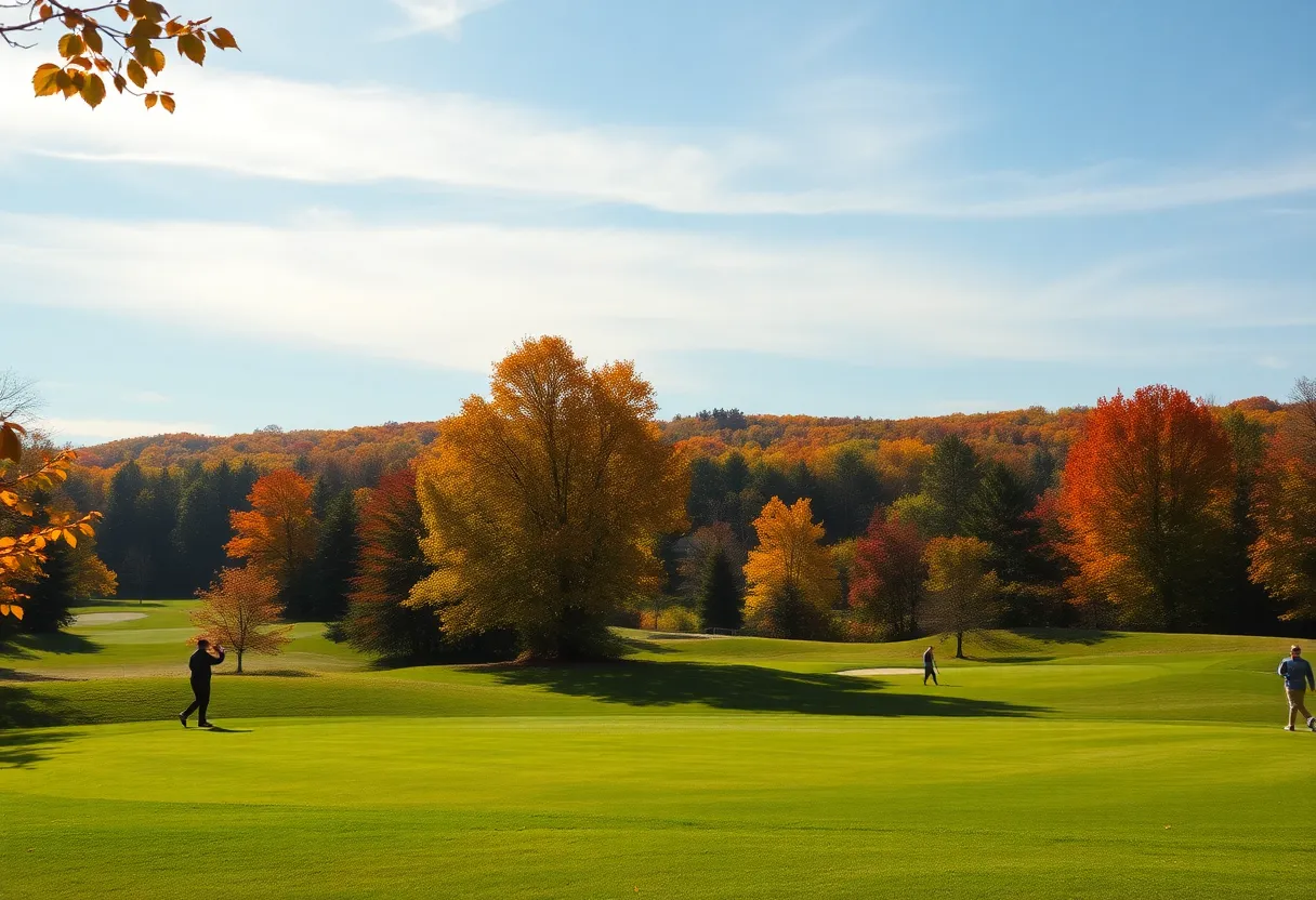 Golfers on a course in Frederick County, VA during autumn