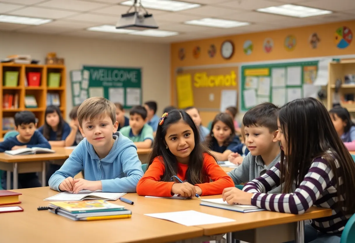 Students in a classroom engaged in learning activities