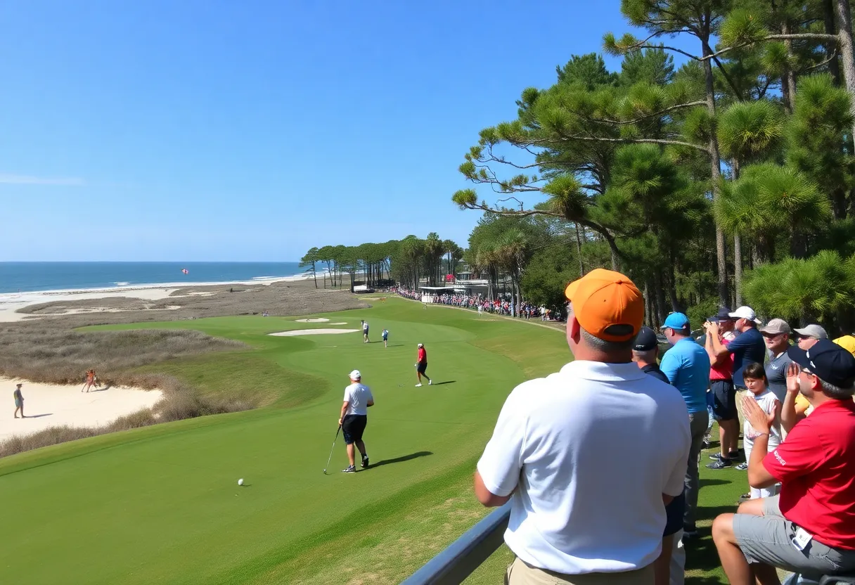 Golf tournament at Myrtle Beach with players and spectators