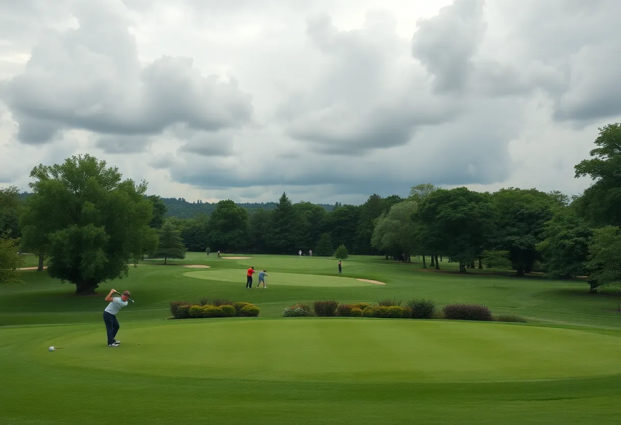 Golfers on a rainy day at Chapel Hill Golf Course