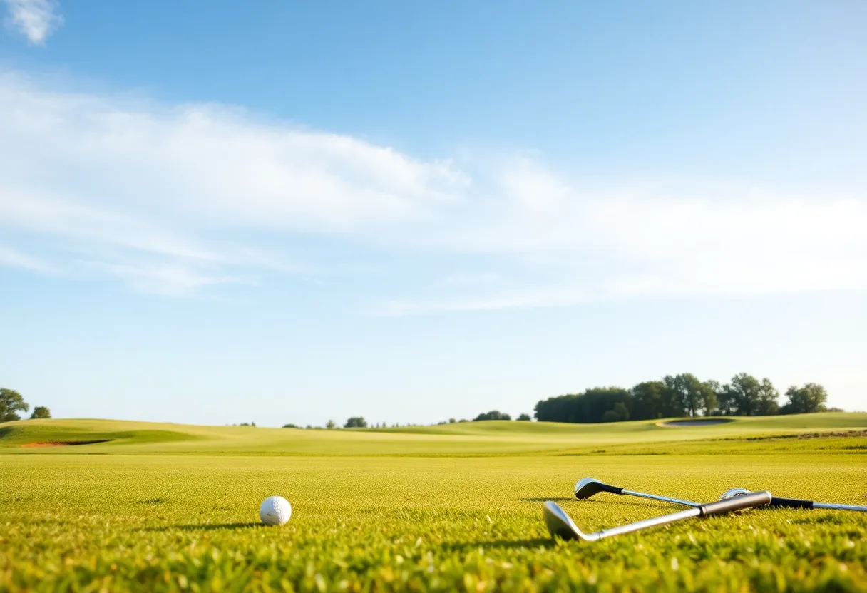 Golf course in Mount Vernon, Ohio with clear skies