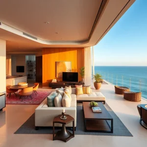 Interior view of the Ocean Dunes Tower 1 penthouse with oceanfront scenery