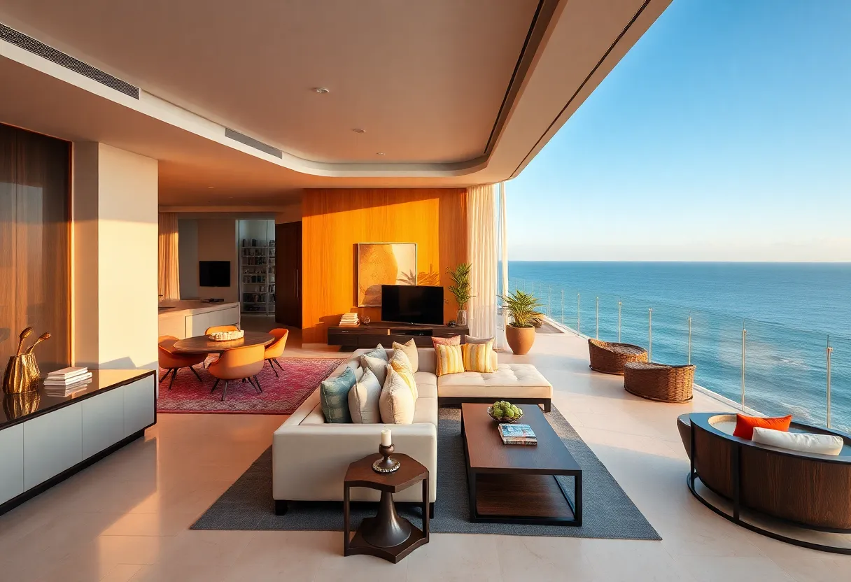 Interior view of the Ocean Dunes Tower 1 penthouse with oceanfront scenery