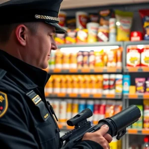 Police conducting a raid on a smoke shop with candy-like products
