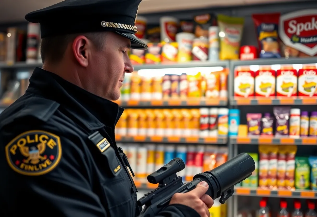 Police conducting a raid on a smoke shop with candy-like products