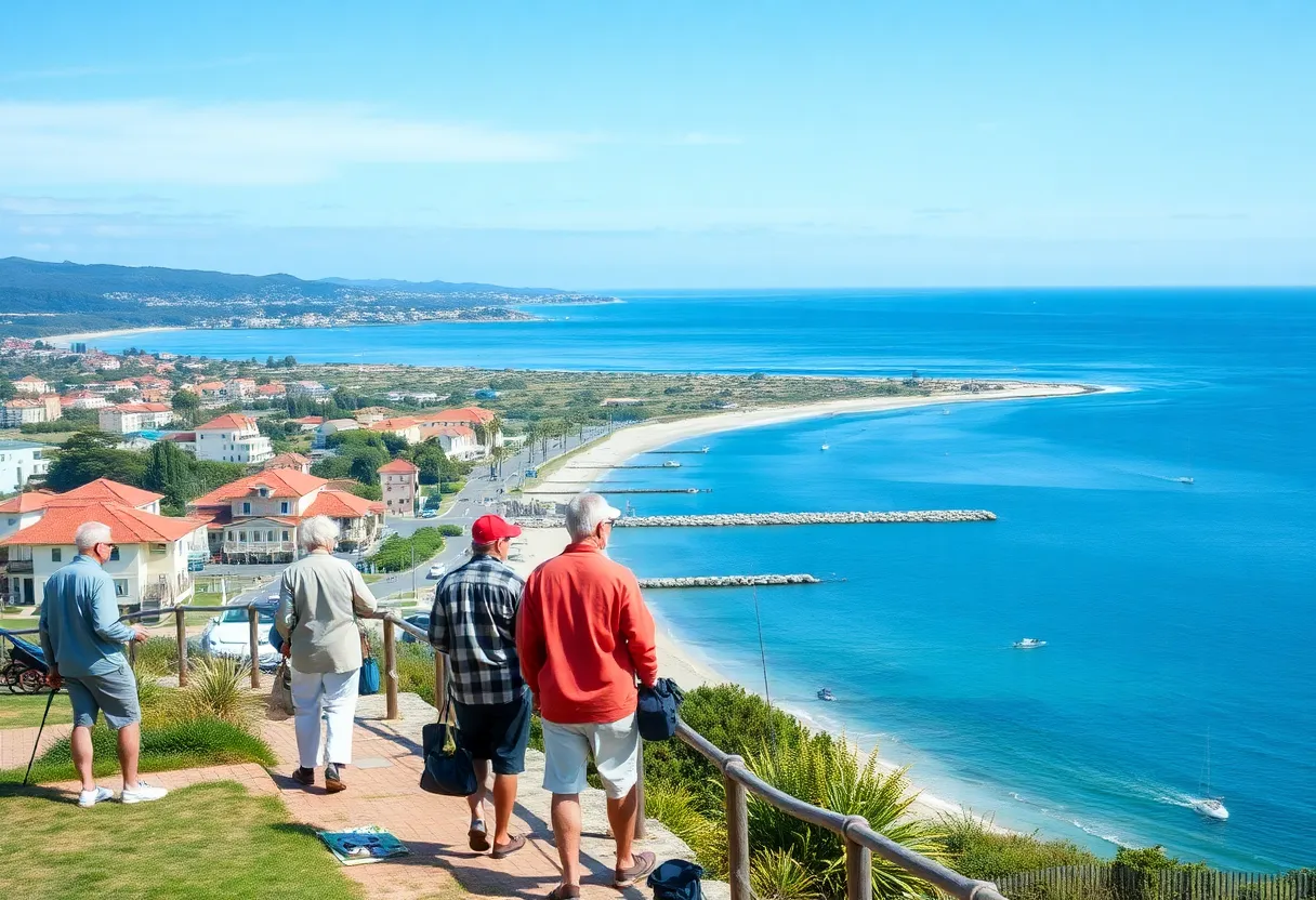Coastal scene of retirees enjoying outdoor activities in Port Lavaca, Texas.