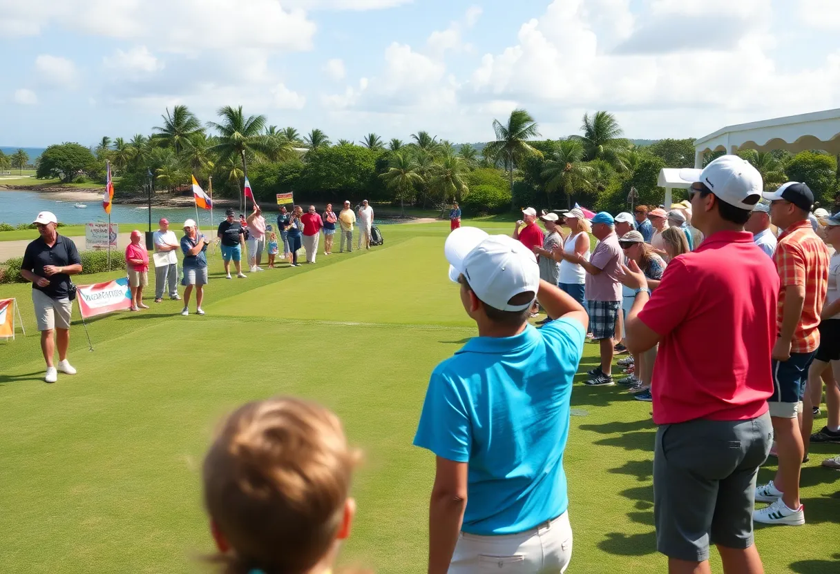 Golfers participating in Puerto Rico's Long Drive league on the beach.
