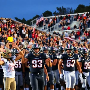 Players engaged in a high school football game in South Carolina