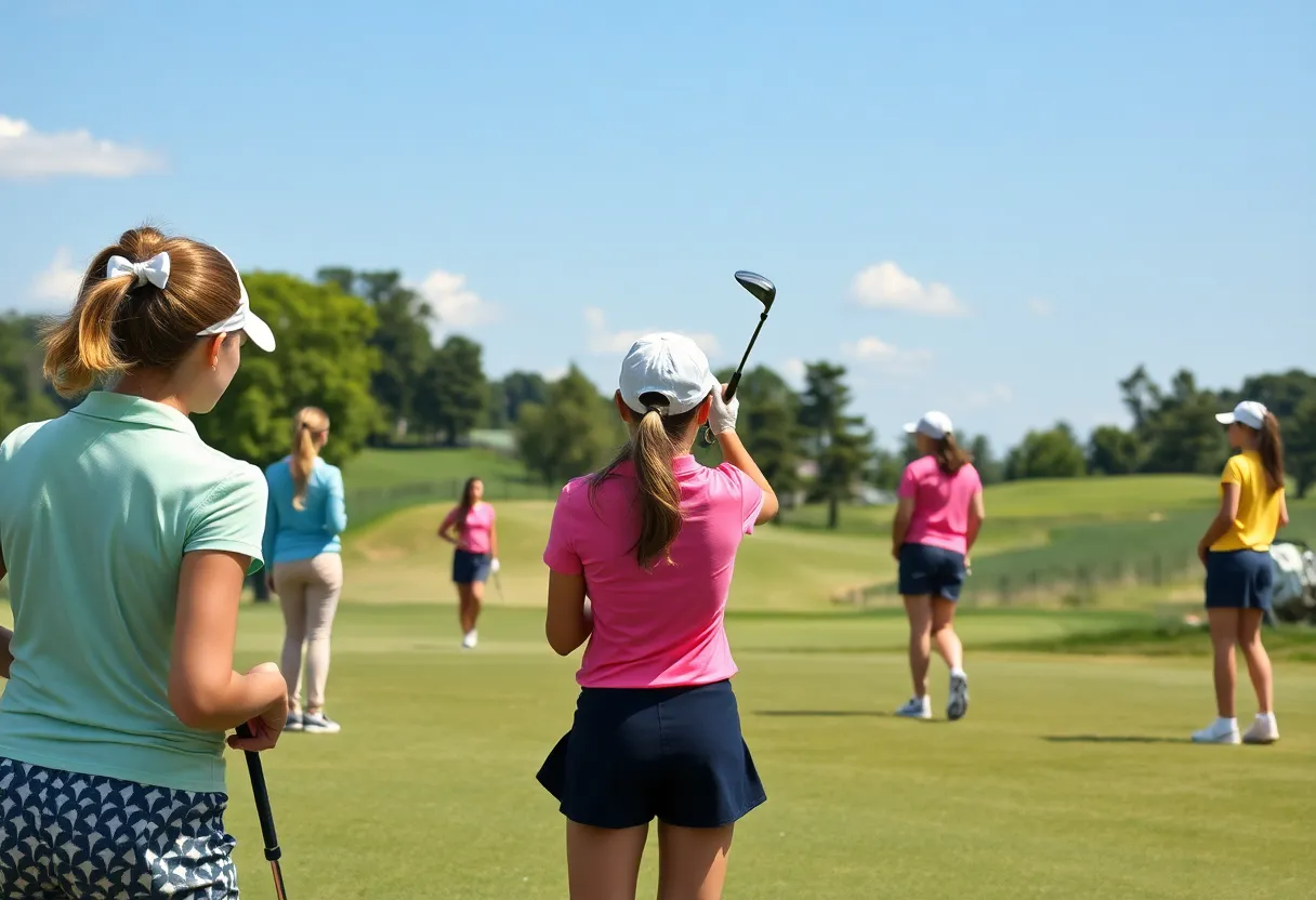 Girls golf team participating in a tournament at Eagle Nest Golf Club