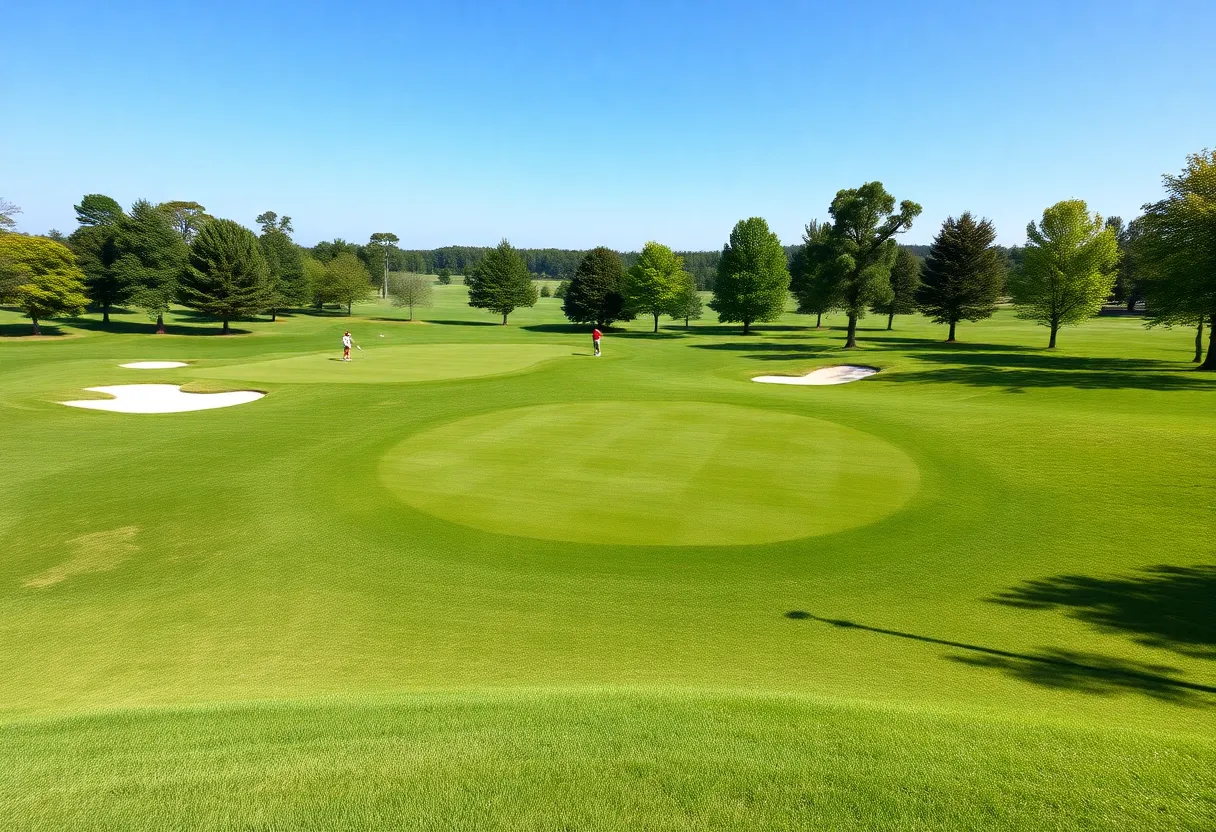 Renovated Whispering Pines Golf Course with golfers