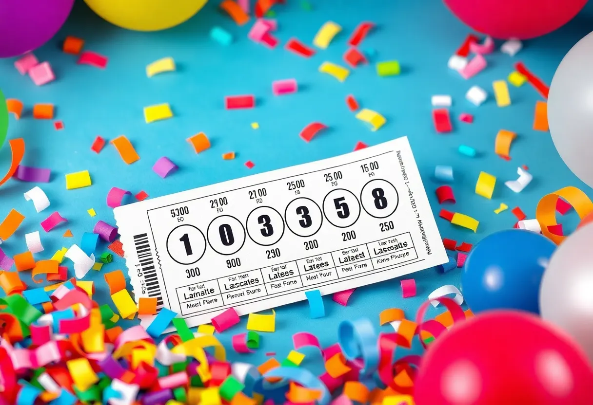 Colorful lottery ticket with confetti