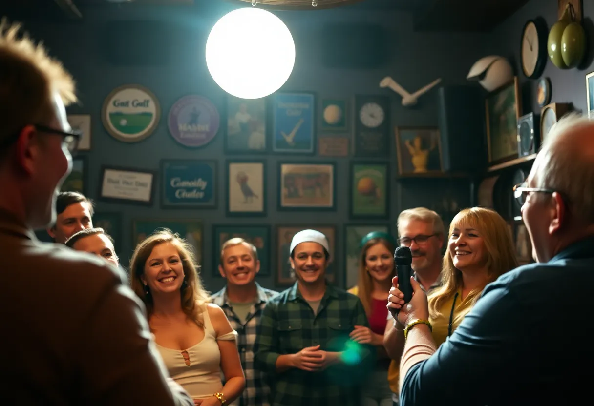 Audience laughing at a comedy show