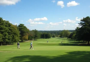 Golfers participating in a charity golf tournament at Myrtle Beach National golf course