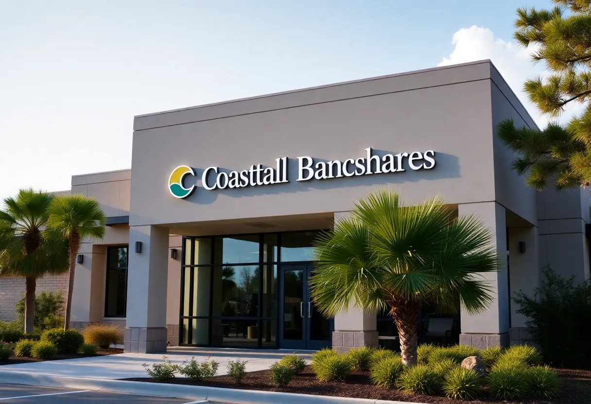 Modern bank building of Coastal Carolina Bancshares amidst nature.