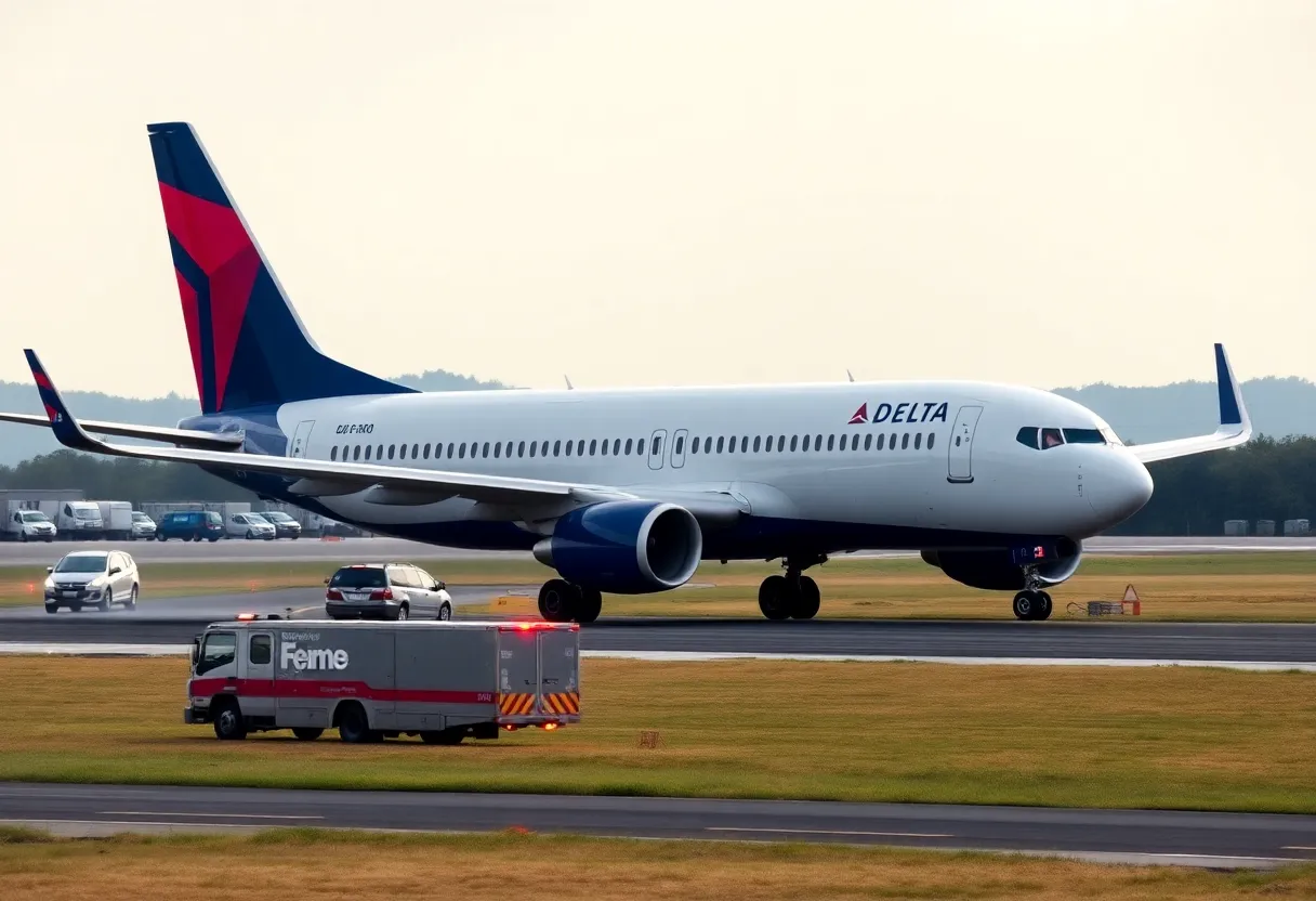 Delta Air Lines Boeing 737-800 on runway after emergency landing