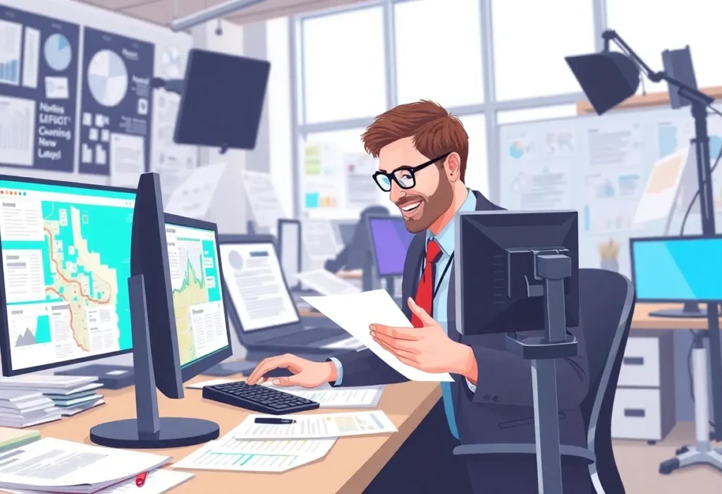 Journalist working in a newsroom focused on education