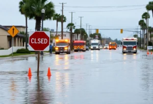 Flooded Ocean Boulevard in Myrtle Beach due to heavy rainfall