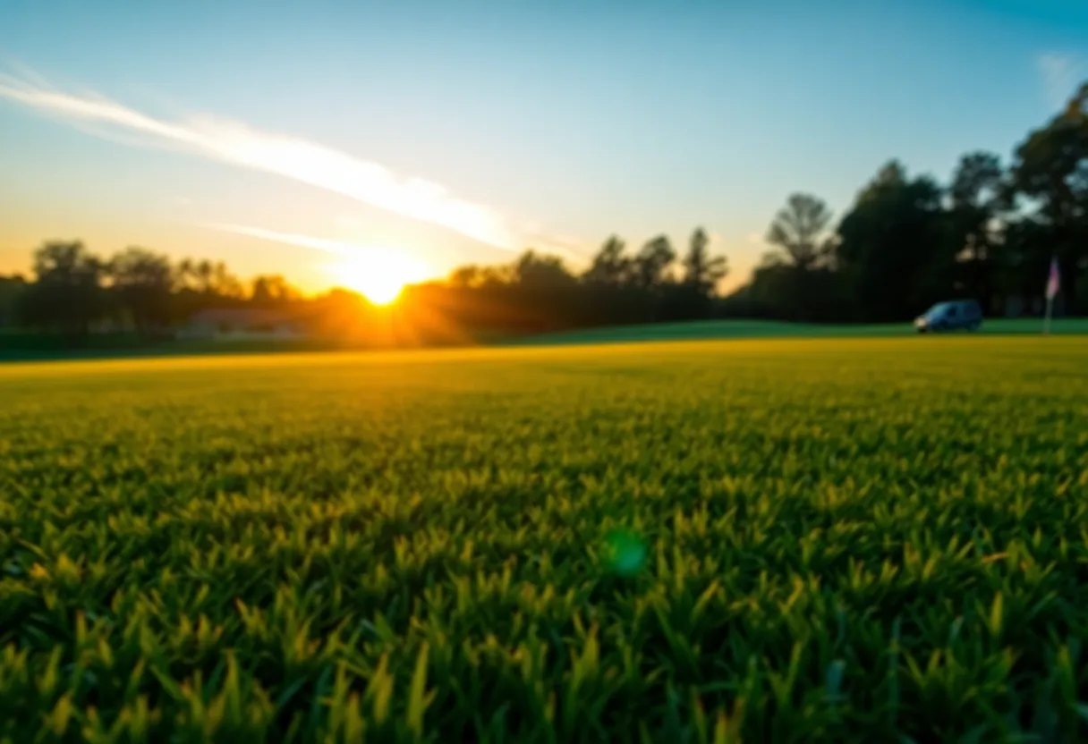 Beautiful sunset over a golf course, representing the legacy of a plant pathologist.