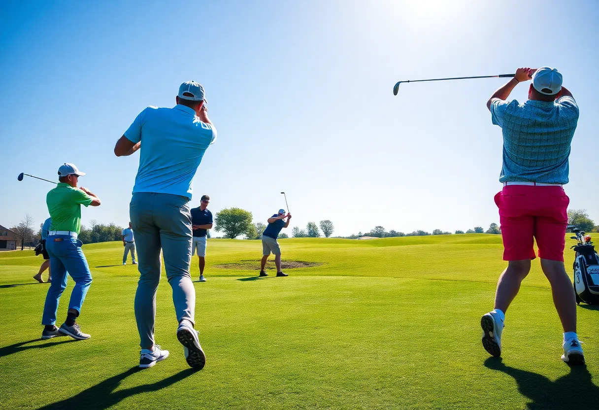 Golfers practicing on a sunny day at the golf course