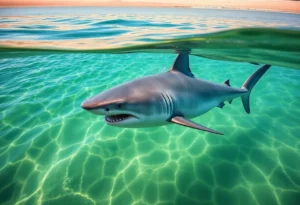 Great white shark swimming near Myrtle Beach