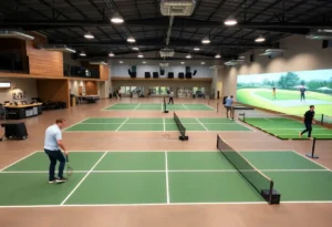 Indoor sports center in Little River featuring pickleball courts and golf simulators