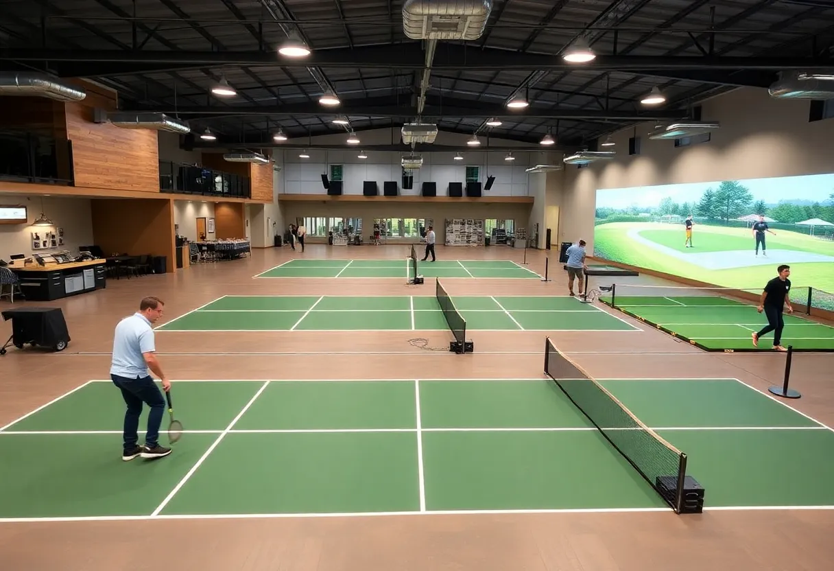 Indoor sports center in Little River featuring pickleball courts and golf simulators
