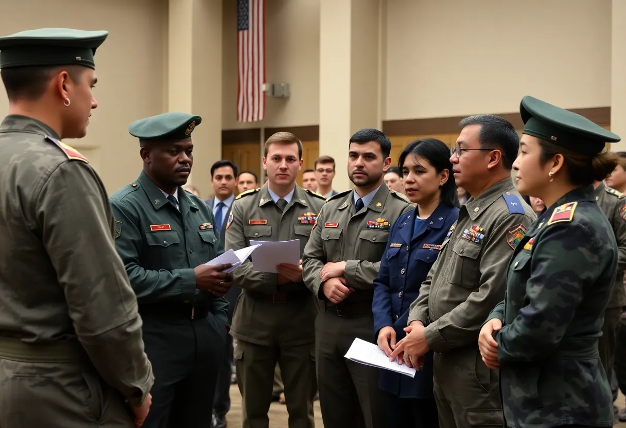 Diverse military members engaged in discussion