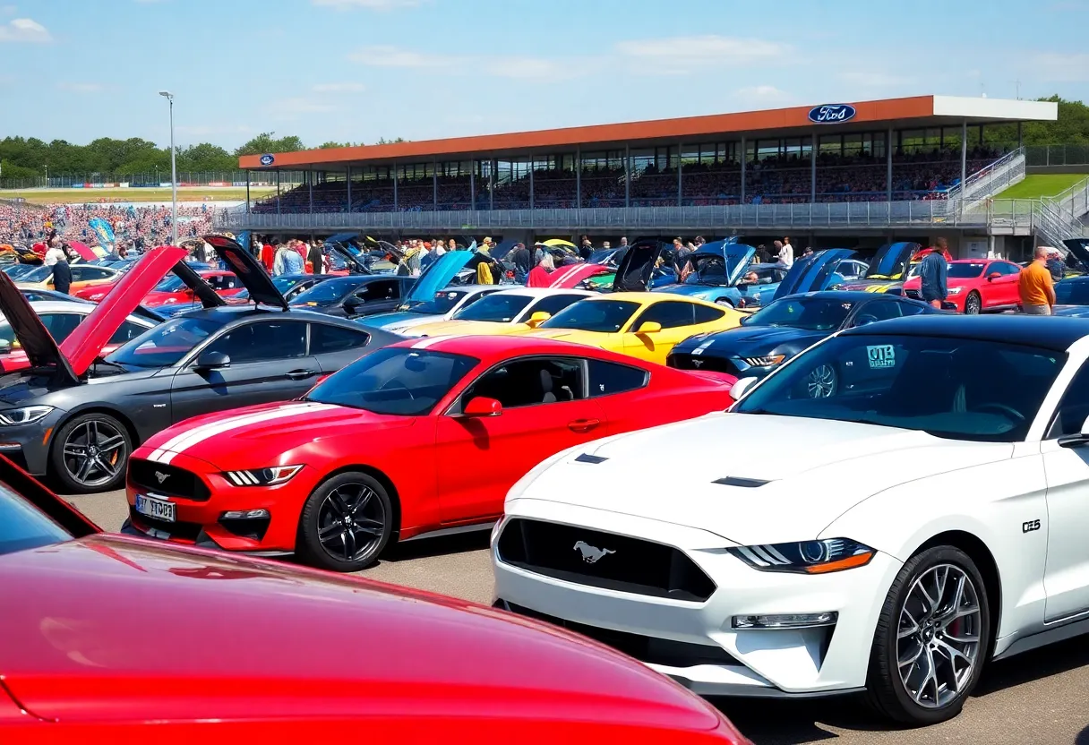 Ford Mustangs displayed at a car show