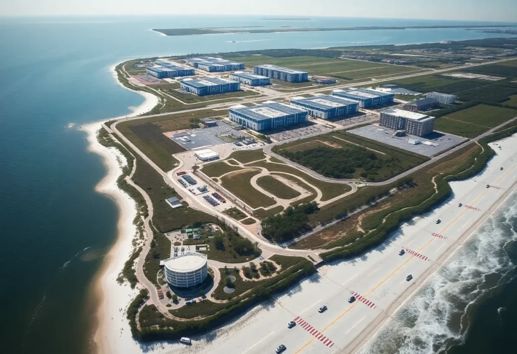 Aerial view of the expansion site for the Myrtle Beach Cable Landing Station