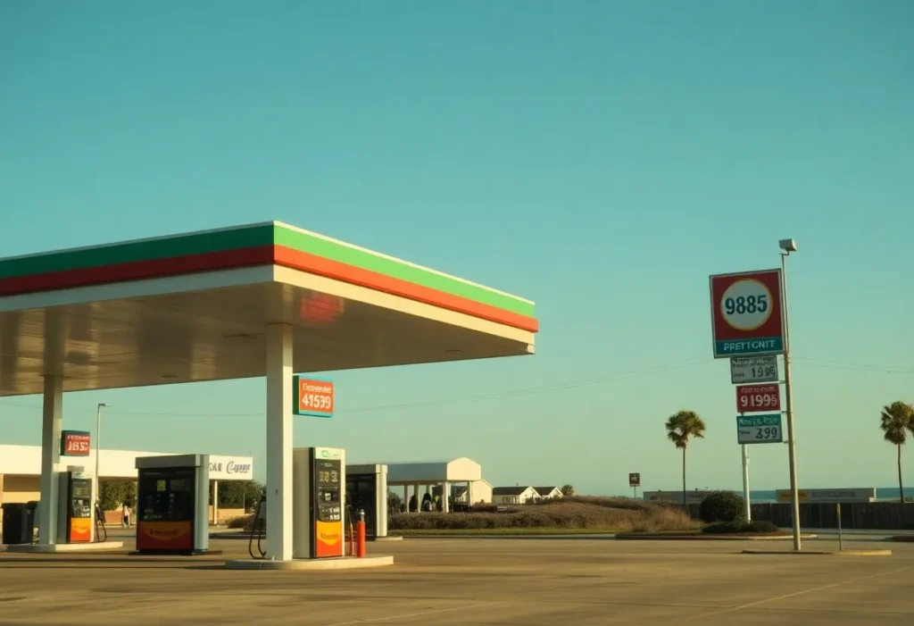 Gas station in Myrtle Beach showing gas prices