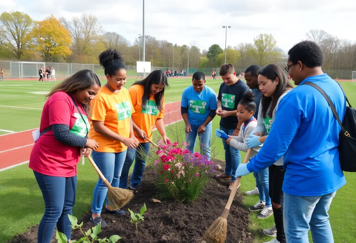 Volunteers beautifying the Grand Strand Miracle Leagues during Day of Caring.