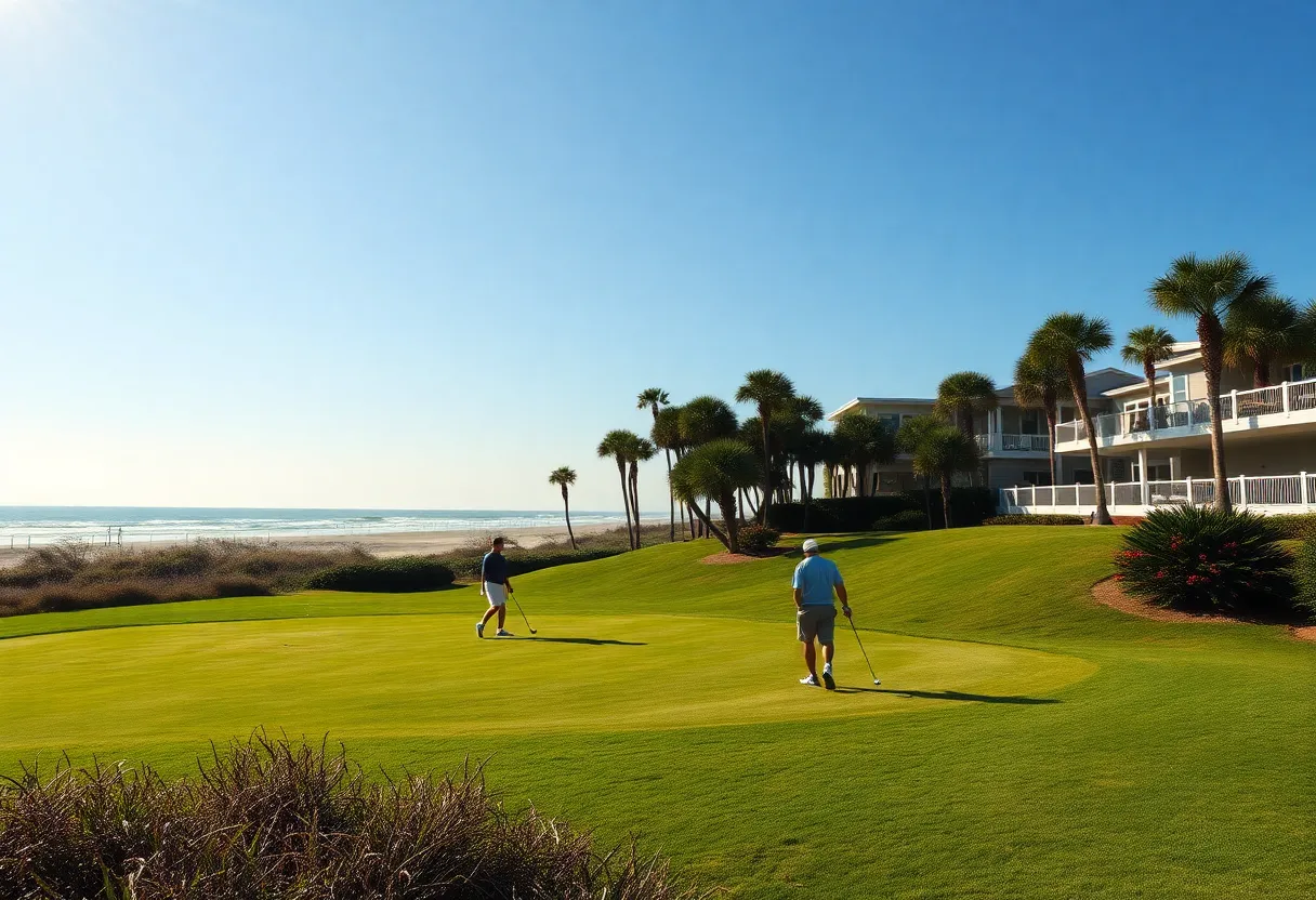 Golfers playing on a sunny Myrtle Beach golf course