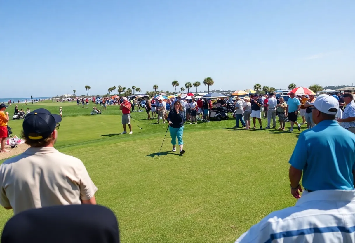 Golf tournament in Myrtle Beach featuring lush fairways and enthusiastic spectators.