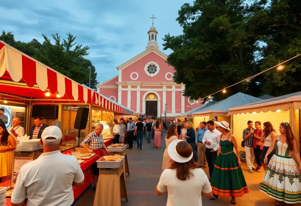 Guests enjoying the Myrtle Beach Greek Festival with food and music.