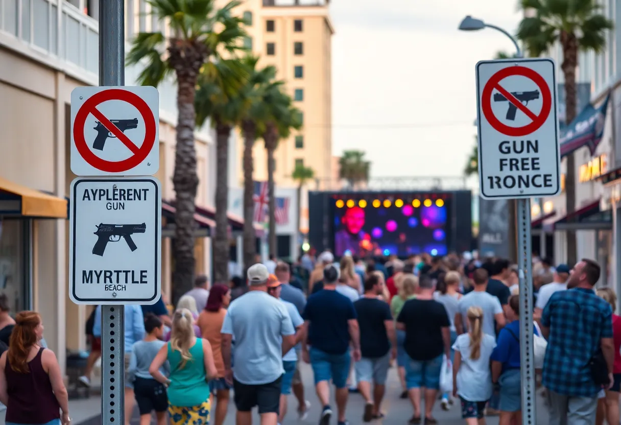 Ocean Boulevard in Myrtle Beach with gun-free zone signs
