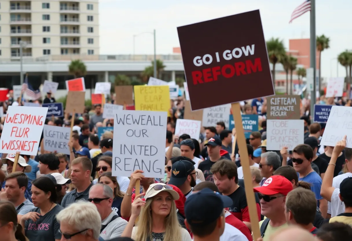Crowd at Myrtle Beach protest advocating against government authority