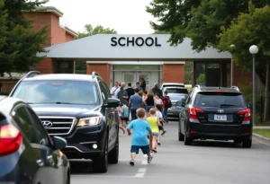 Traffic congestion at The Discovery School during drop-off time
