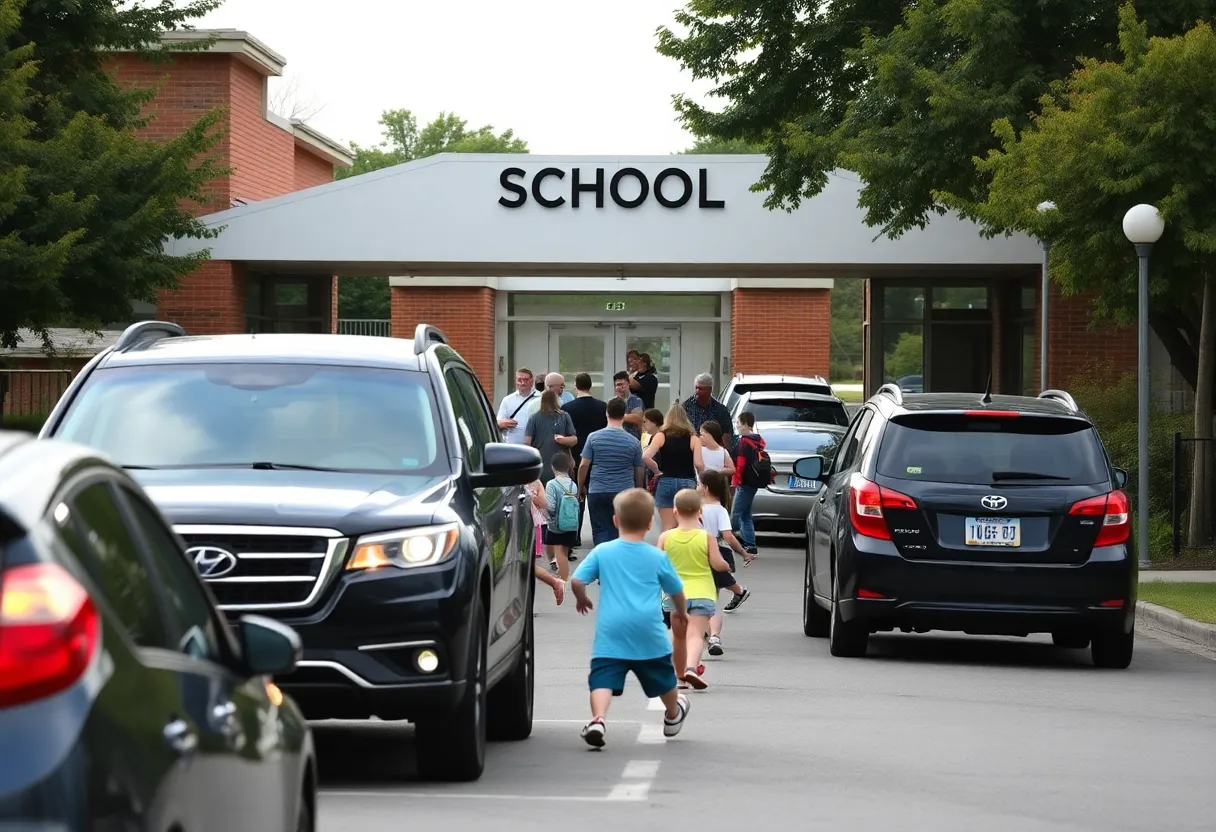 Traffic congestion at The Discovery School during drop-off time