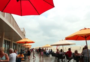 Tourists at Myrtle Beach during varied weather conditions