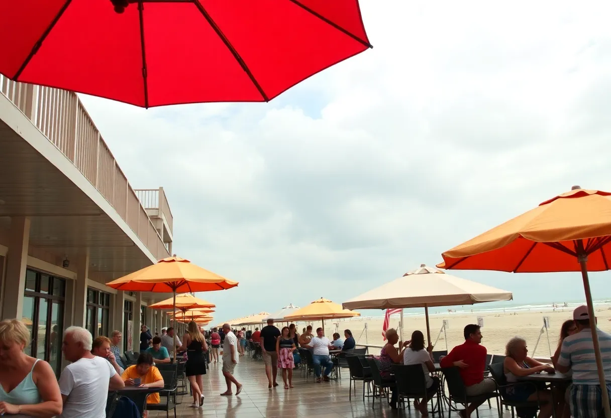 Tourists at Myrtle Beach during varied weather conditions