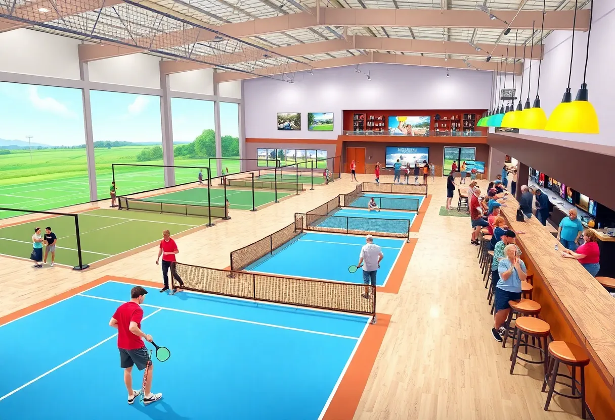Interior view of Pin Point indoor golf and pickleball center
