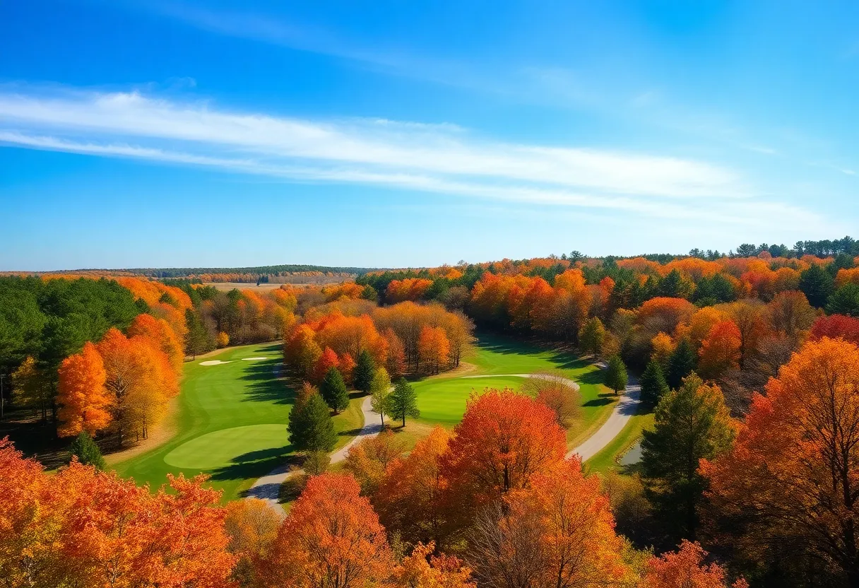 Vibrant autumn scene at a golf course in South Carolina
