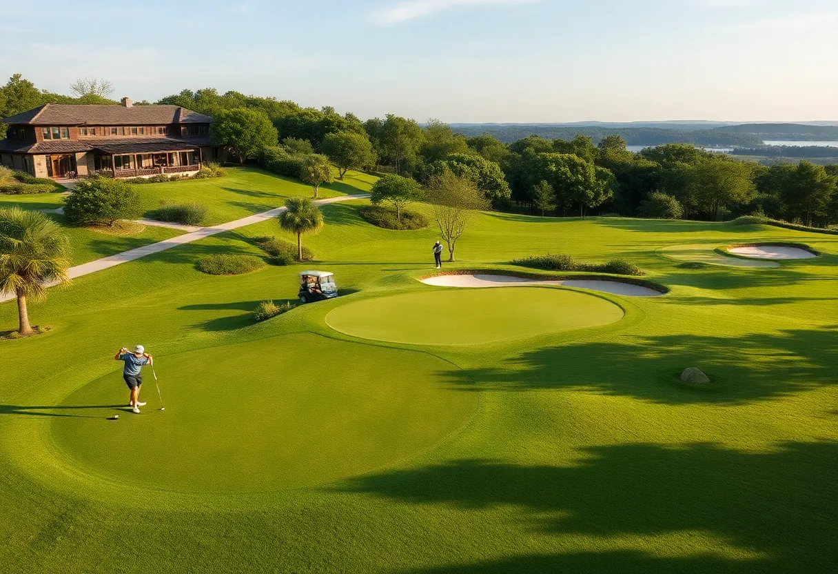 Players on a short golf course at a resort