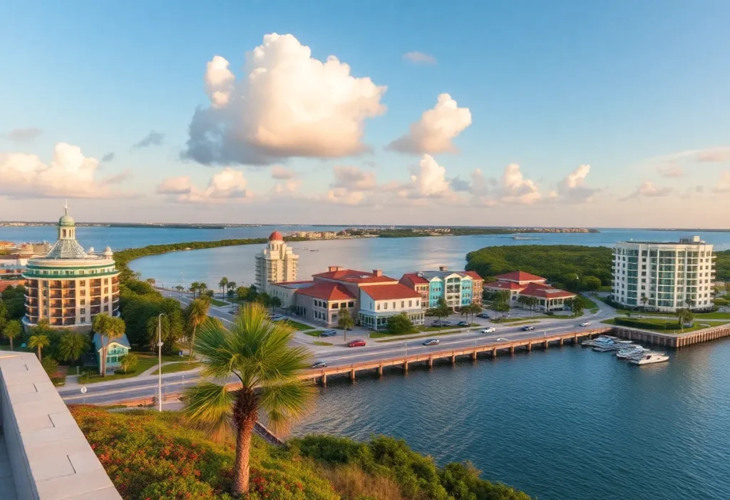 A picturesque view of Sarasota and Myrtle Beach, representing migration trends to southeastern cities.