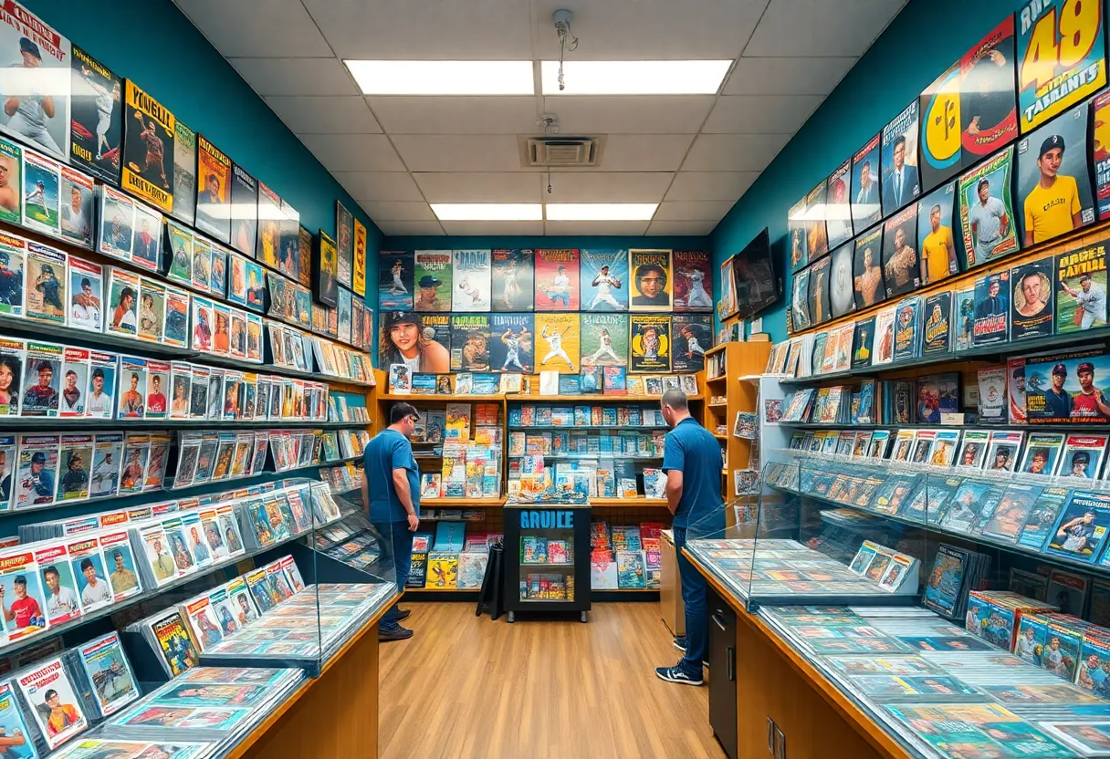 Exterior view of Sports Cards Plus in Myrtle Beach with bright signage and welcoming atmosphere.