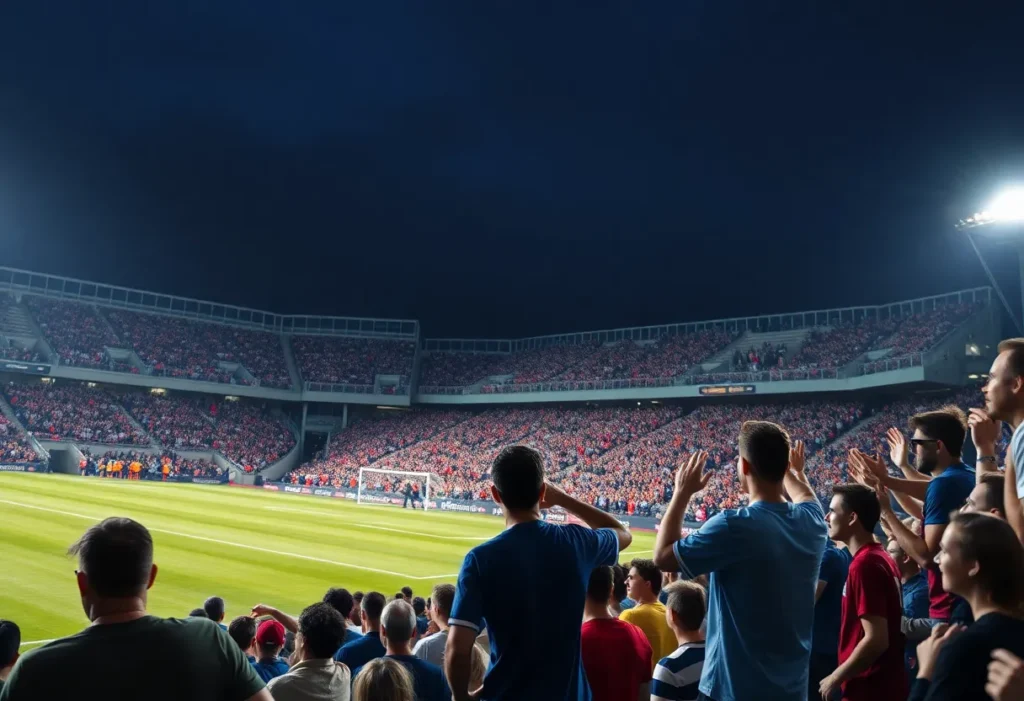 Fans cheering at a West Virginia men's soccer game