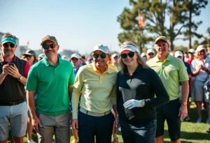 Participants at the Galvin Green and 59club golf event displaying fashionable golf apparel.