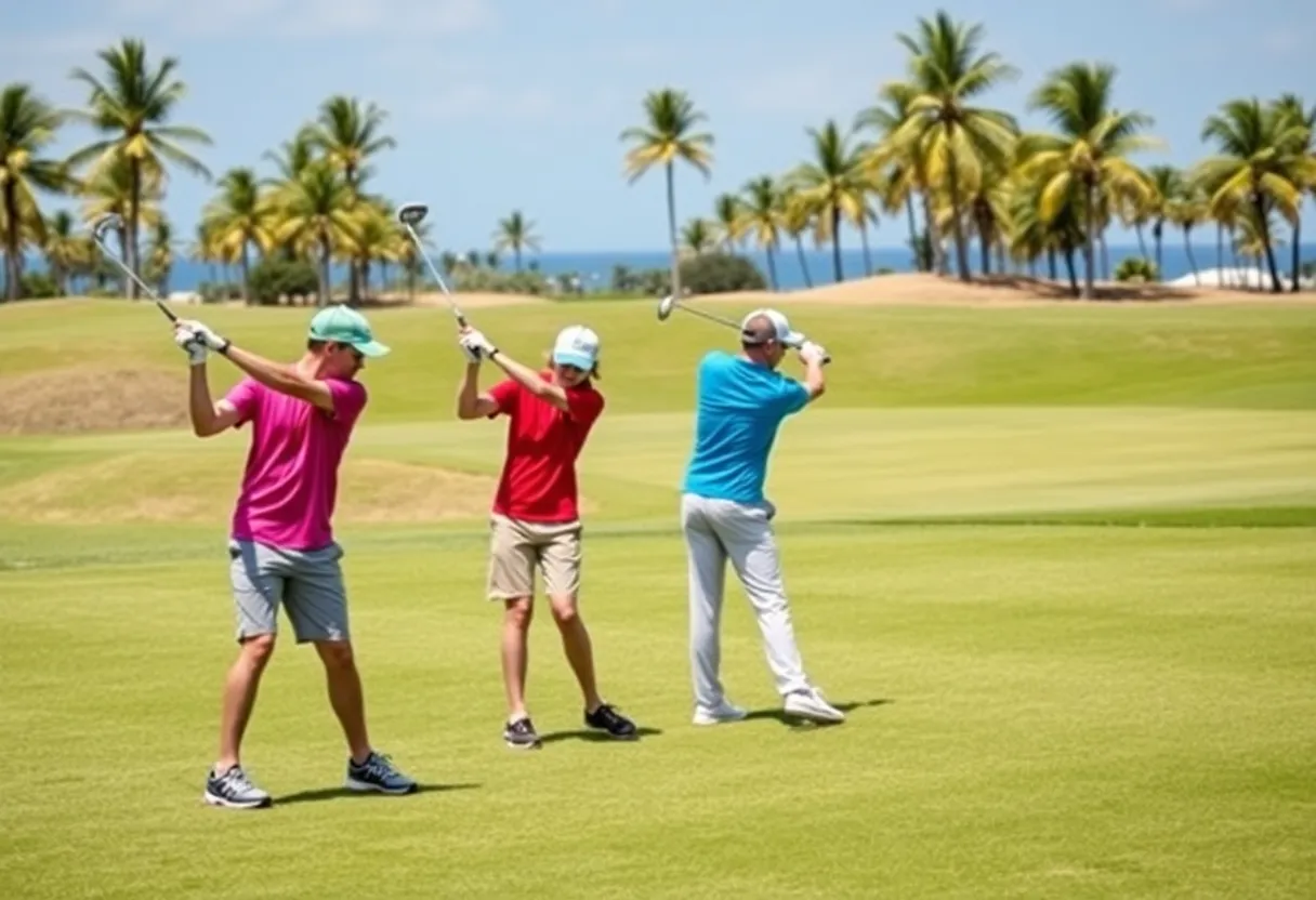 Golf lesson in Myrtle Beach with an instructor and students.