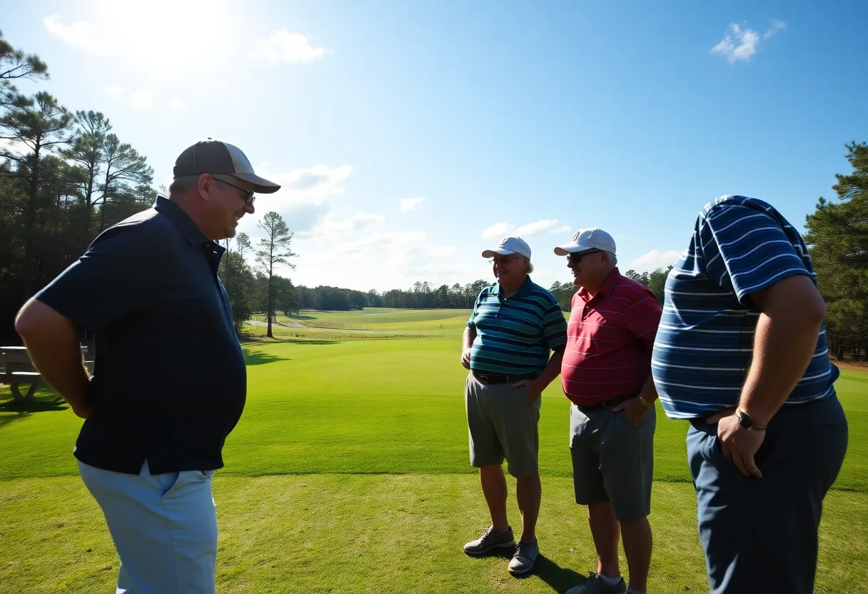 Former Coastal Carolina golfers enjoying a reunion on a golf course